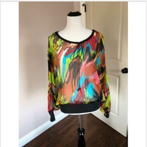 NWOT MISSONI Multi Color Silk Chiffon Blouse SZ 12